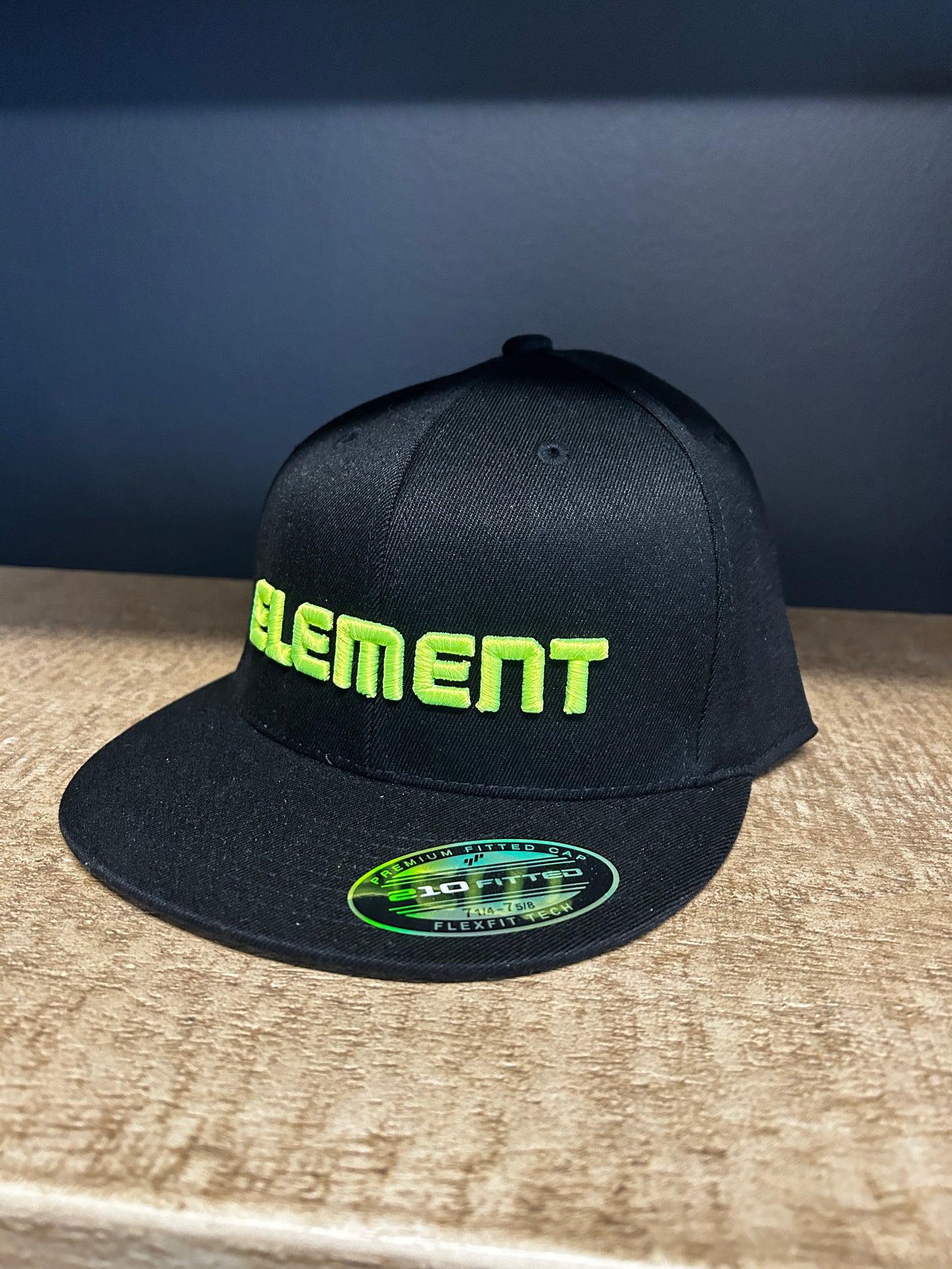 Black 3D Puff Flat Brim Hat with Neon Green/Yellow Element Logo