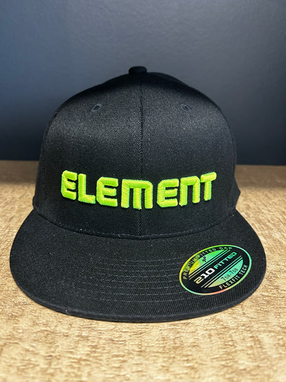 Black 3D Puff Flat Brim Hat with Neon Green/Yellow Element Logo